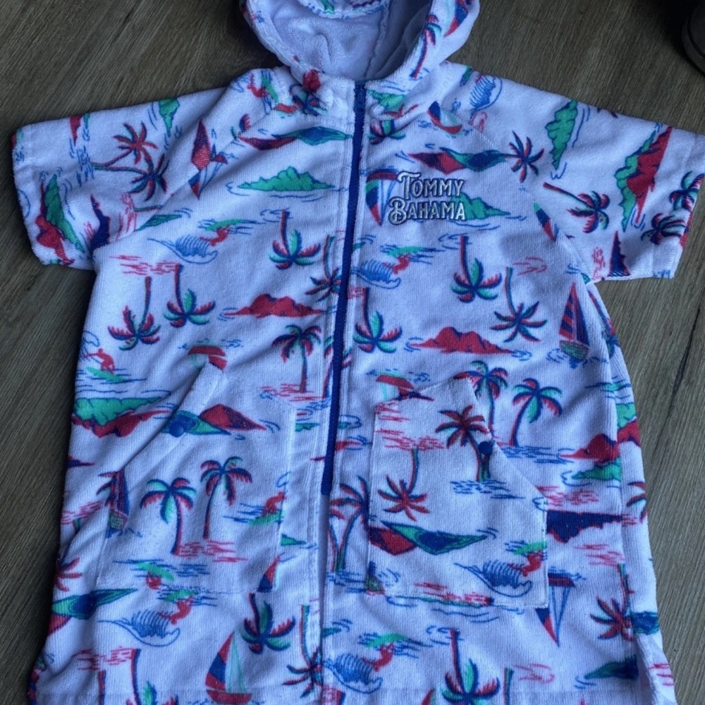 Tommy Bahama Kids swimsuit cover up White Hooded Tropical One-Piece size 7-12